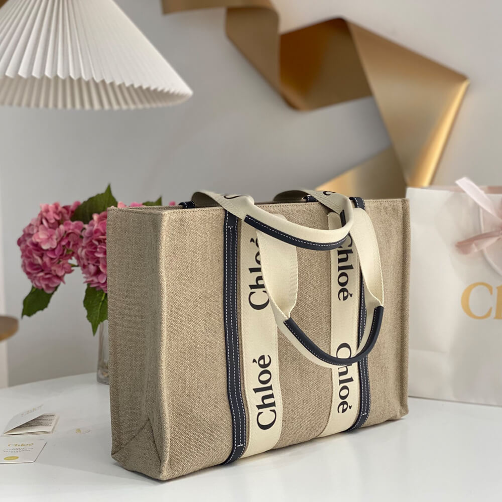 Chloe Large Woody tote bag in linen