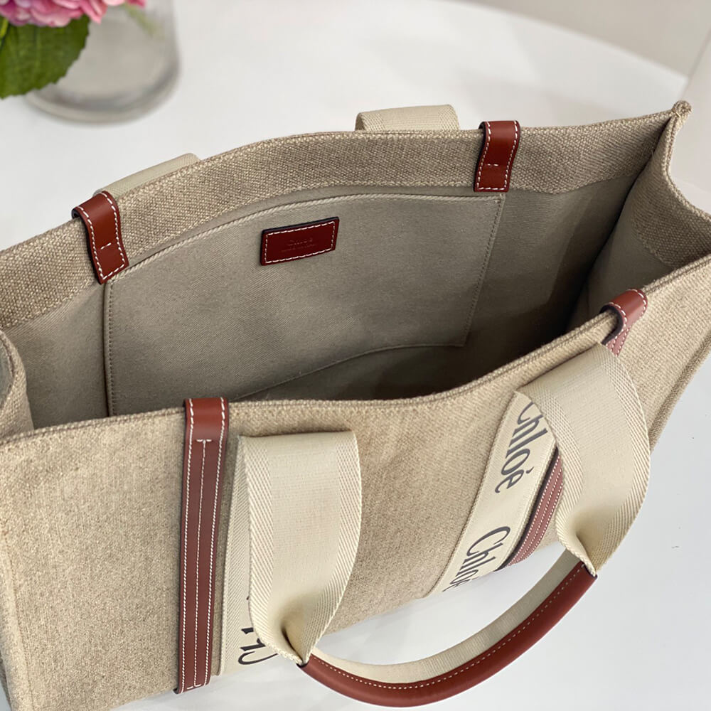 Chloe Large Woody tote bag in linen